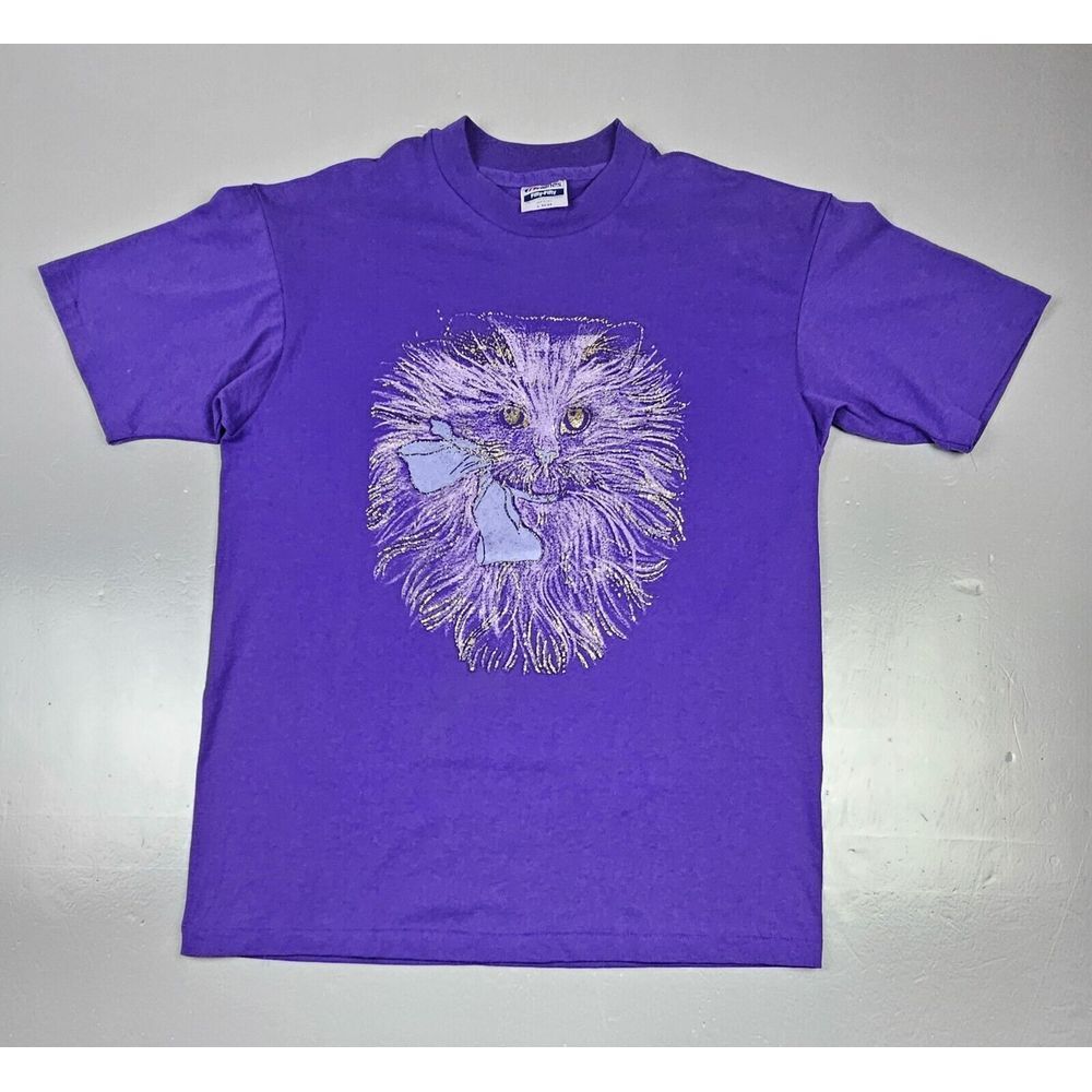 Haynes 50/50 Cat T-Shirt Size‎ Large. Vintage 90s Single Stitch Gold Accents.